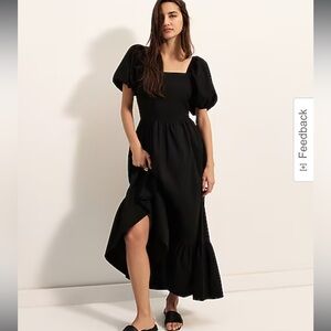 Express Square Neck Puff Sleeve Tiered Poplin Maxi Dress
